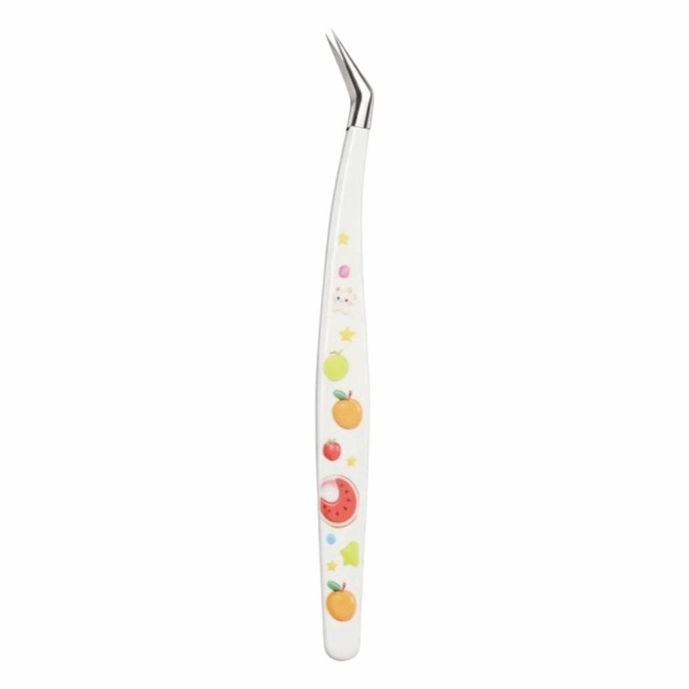 Stainless Steel Sticker Tweezers Heat Treated Curved Tip Craft Tweezers Anti Slip Cute Pattern Precision Tweezers