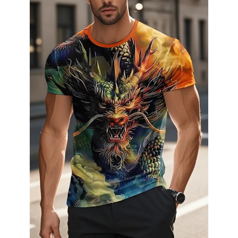 Fashion Men's Crew Neck Short Sleeve 3D Casual Color Printing Casual Short Sleeve Crew Neck T-Shirt