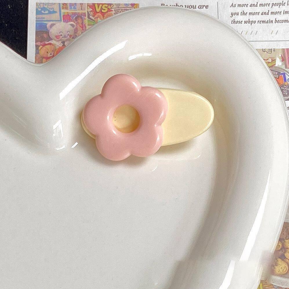 Cartoon Pink Flower Oval Hairpin Cute Sweet Girl Side Clip  Hair Accessories for Women