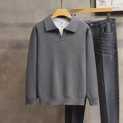 2024 Men's Autumn Zipper Polo Knit Sweater - Trendy Loose-Fit, Long Sleeve, Versatile Style