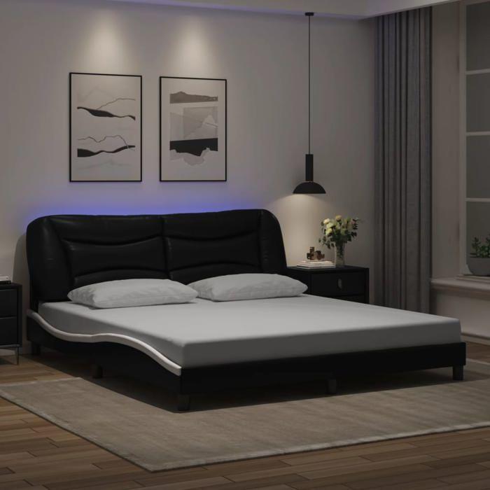 VidaXL Cadre de Lit avec Lumières LED, Lit Rembourré, Lit Double, Lit Adulte de Chambre à Coucher Intérieur, Moderne, Noir 3213953