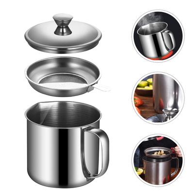 Stainless Steel Filter Cup Oil Strainer Grease Filtering Pot Kitchen Tool Grilling Accessories