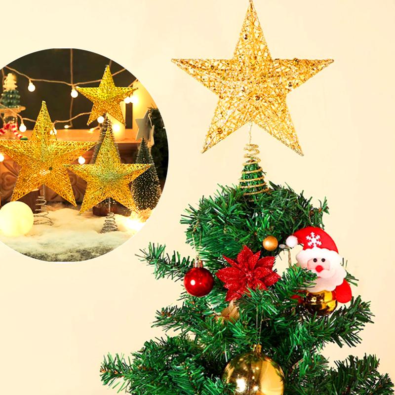1Pc Metal Exquisite Gold Stamping Party Decoration Pentagram Decoration Christmas Christmas Tree Top Glitter Golden