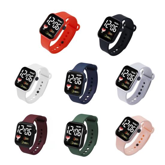 Elektronische Uhr Leuchtendes Quadratisches Zifferblatt Nicht Wasserdicht Verstellbar Bequem Genaue Zeit Herz-Druck Kinder LED Digital Sport Armbanduhr für Tägliches Tragen