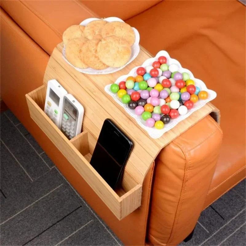 Couch Cup Tray Wooden Space Saving Furniture Storage Tray Sofa Armrest Tray Collapsible Sofa Wall Table Bamboo Sofa Arm Support