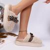 Fashion Sweet Bowknot Fluffy Fur Indoor Slippers Women 2025 Winter Comfort Thick Bottom Home Slippers Warm Plush Non Slip Woman's Slides