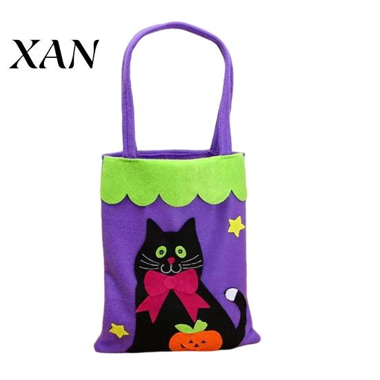 Festive Snack Storage Bags Halloween Candy Bags, Non-Woven Trick or Treat Tote with Handles, Decorative Accessory Cute Black Cat Pumpkin Print Goodie