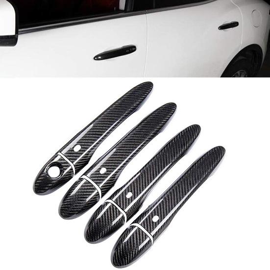 

YOCTM ABS Balck Carbon Fiber Look Outer Door Handle Cover Trim for Maserati Levante 2016-2021 Ghibli 2014-2021 (Fits with Front Door Keyhole and 4 3D Balck Carbon Fiber Loo
