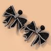 Silver Needle - Black Sparkling Diamond Bow Earrings