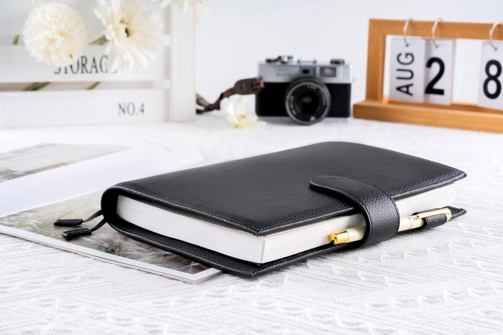 A5 Genuine Leather Notebook Compatible with Hobonichi Premium Planner Cover with Pen Card Bookmark and Snap Business Gift Cover, Cousin, Holder,
