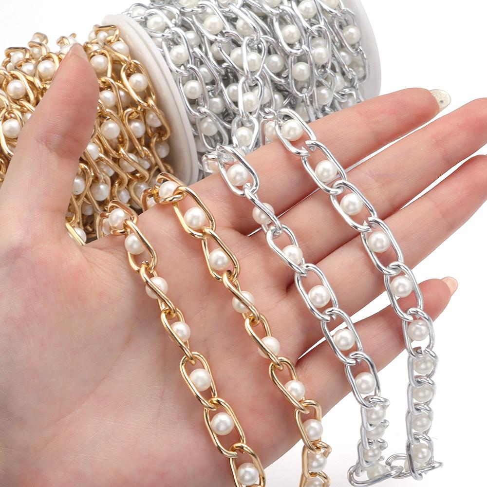 5 Yards/Roll Aluminum Pearl Chains Gold Silver Color Wide Link Chain for Jewelry Making Clothing Bag Chain Accessories Supplies