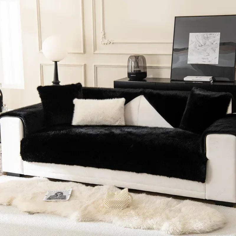 

Winter Thick Sofa Towel Modern Fluffy Non-slip Plush Rabbit Wool Sofa Sitting Cushion Cover Slipcover Cushion Pad Towel A 70x70