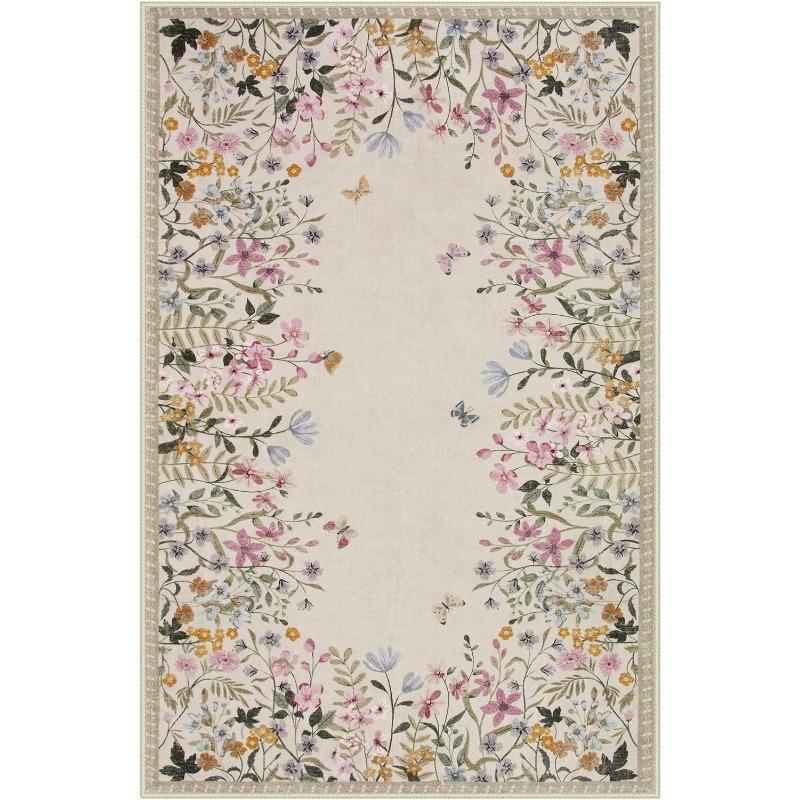 Rug For Bedroom Floral Print Area Living Room Carpet Non-Slip Machine Washable Floor Mat Soft Bedside Rugs Tapis Alfombra