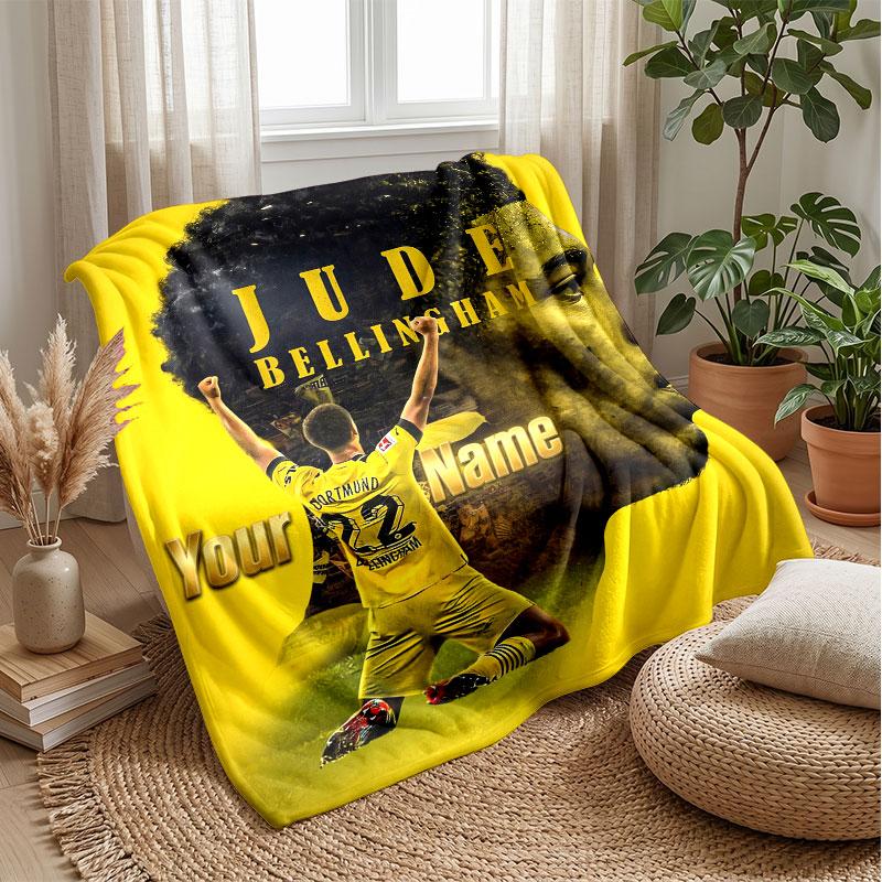 Jude Bellingham Benutzerdefinierter Name Text Flanelldecke Fußball Logo Personalisierte Fleece-Kuscheldecke Besonderes Geschenk für Sofa Schlafzimmer Zuhause