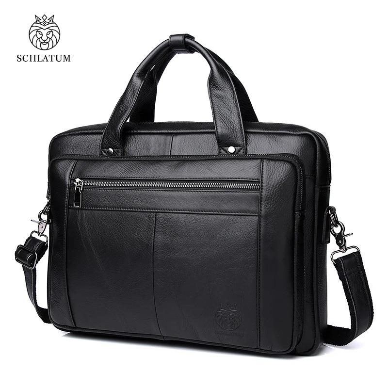 Cowhide men's briefcase 16 inch portable one shoulder computer bag breathable and waterproof