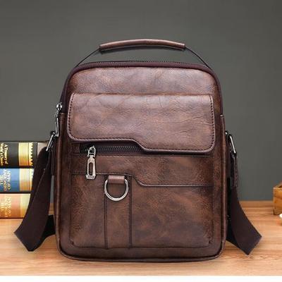Men's PU Leather Vertical Crossbody Shoulder Bag - Business Casual Handbag and Travel Backpack