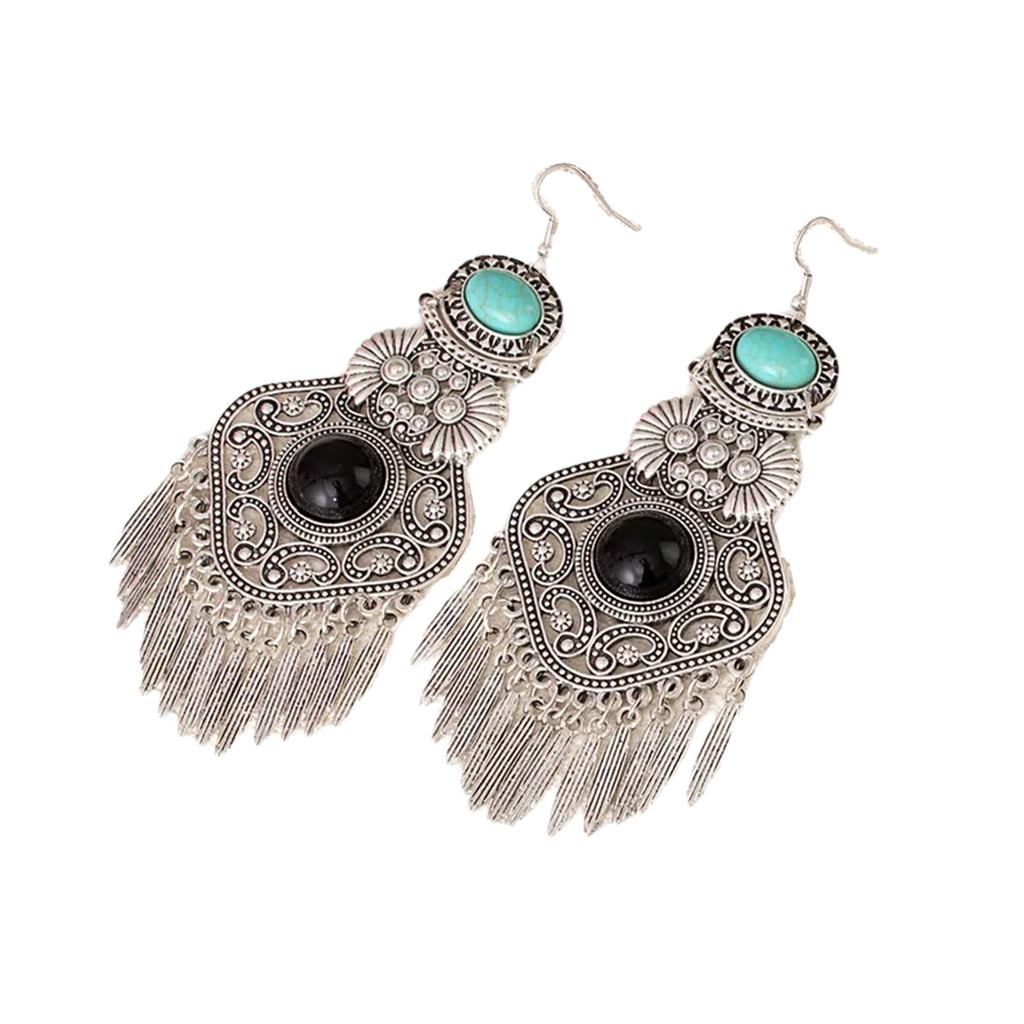 Long Bohemian Fringe Earrings For Women Handcraft Alloy Statement Pieces With Turquoise Detail