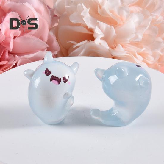 6Pcs Luminous Mini Resin Ghost Figurines Glowing Halloween Ornaments Small Ghost Micro Miniature Statue for Outdoor House Landscape Party