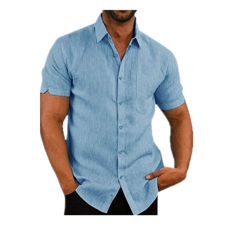 Sommer-Herrenmode-Kurzarmhemd, einfarbiges Business-Casual-Knopf-Leinenhemd