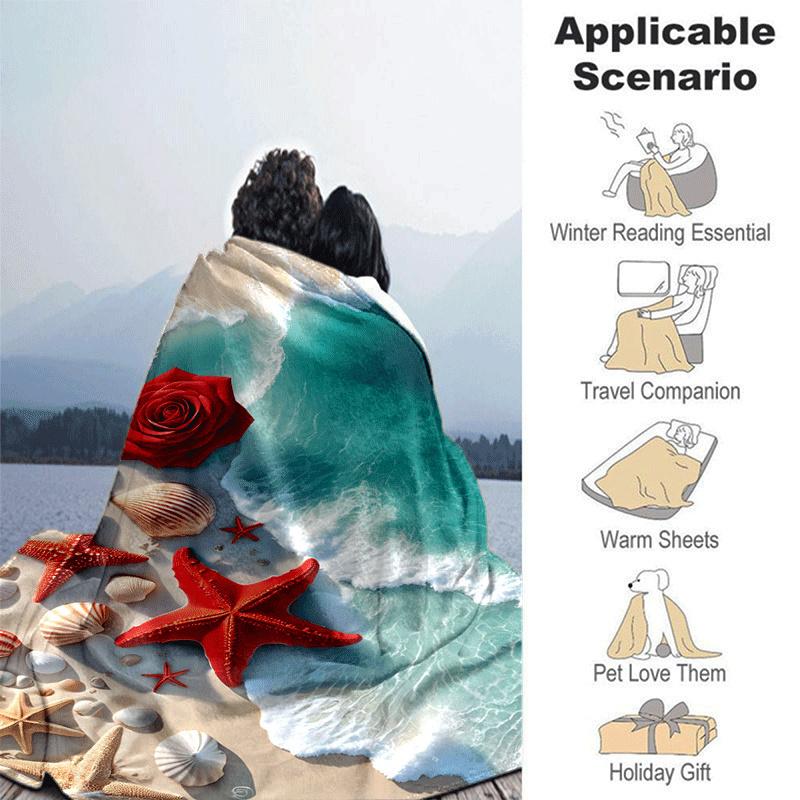 1pc Starfish Printing Lightweight Flannel Blanket, Comfortable and Warm Blanket, for Camping Sofa Bed and Couch Office, Suitable for Gift Bla