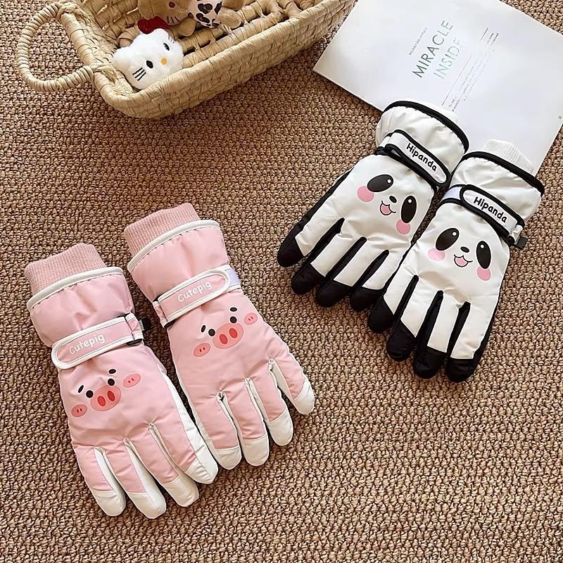 Ski gloves female cute warm velvet thickened windproof and cold couple warm gloves