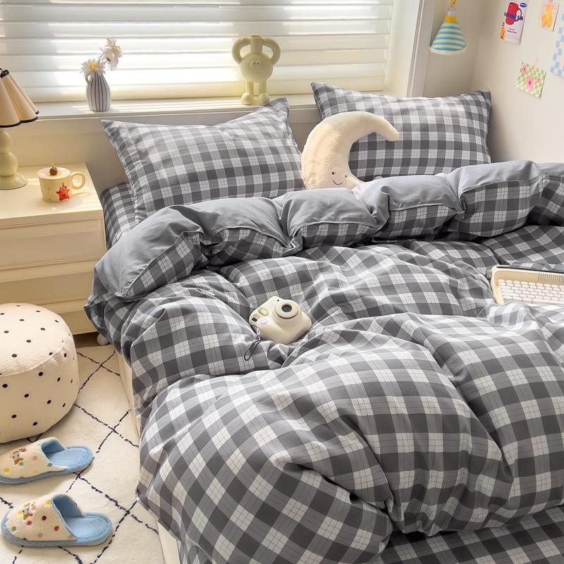 4Pcs Set Class A Maternal Infant Grade Small Fresh Grinding 4-Pcs Set Skin-Friendly Bed Sheet Washed Cotton Quilt Cover Dormitory 3-Piece Set