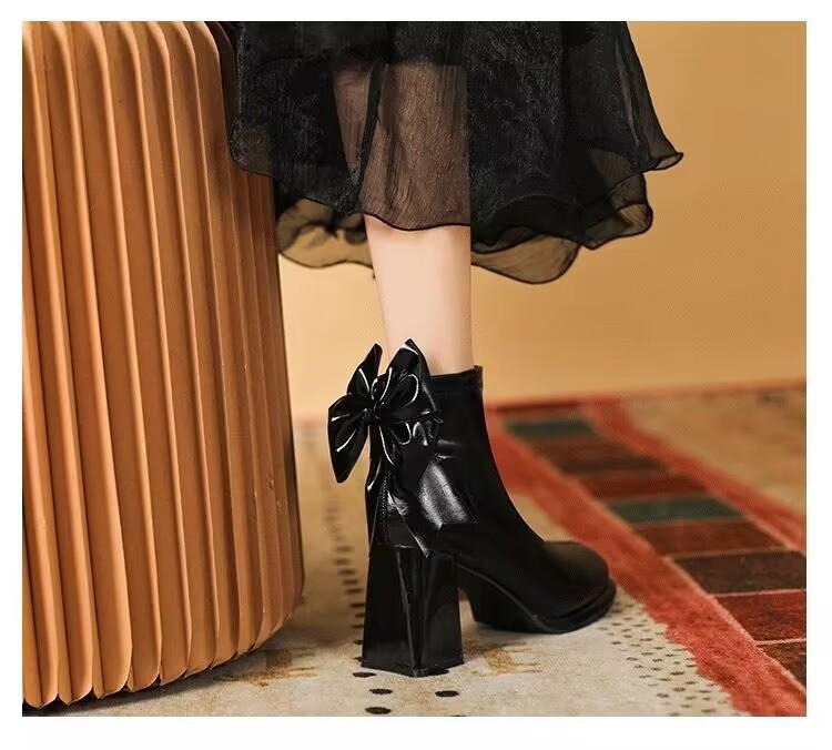 High-heeled short boots women's 2025 new autumn and winter white French single boots thick-heeled ankle boots thin short boots children