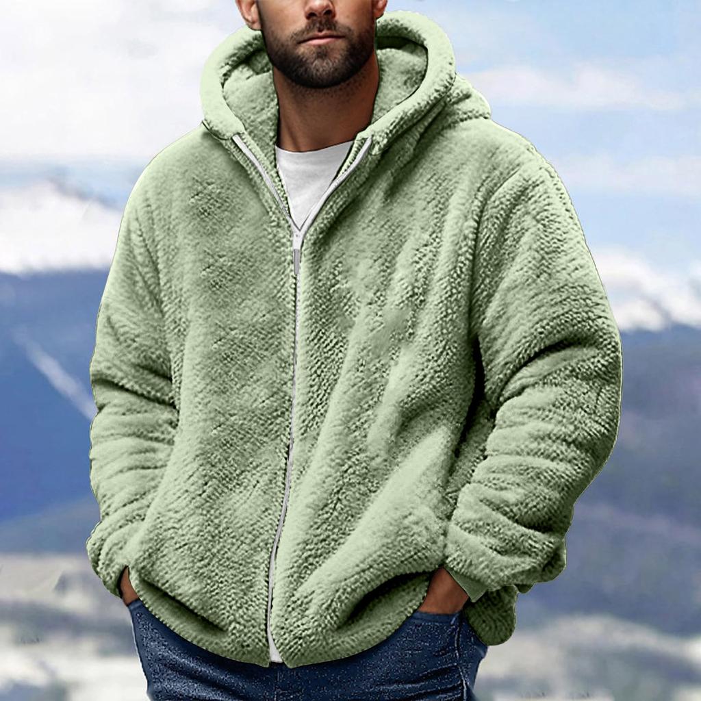 Men's Fashion Solid Color Patchwork Sweatshirt Loose Double-sided Velvet Warm Jacket Zipper Outerwear
