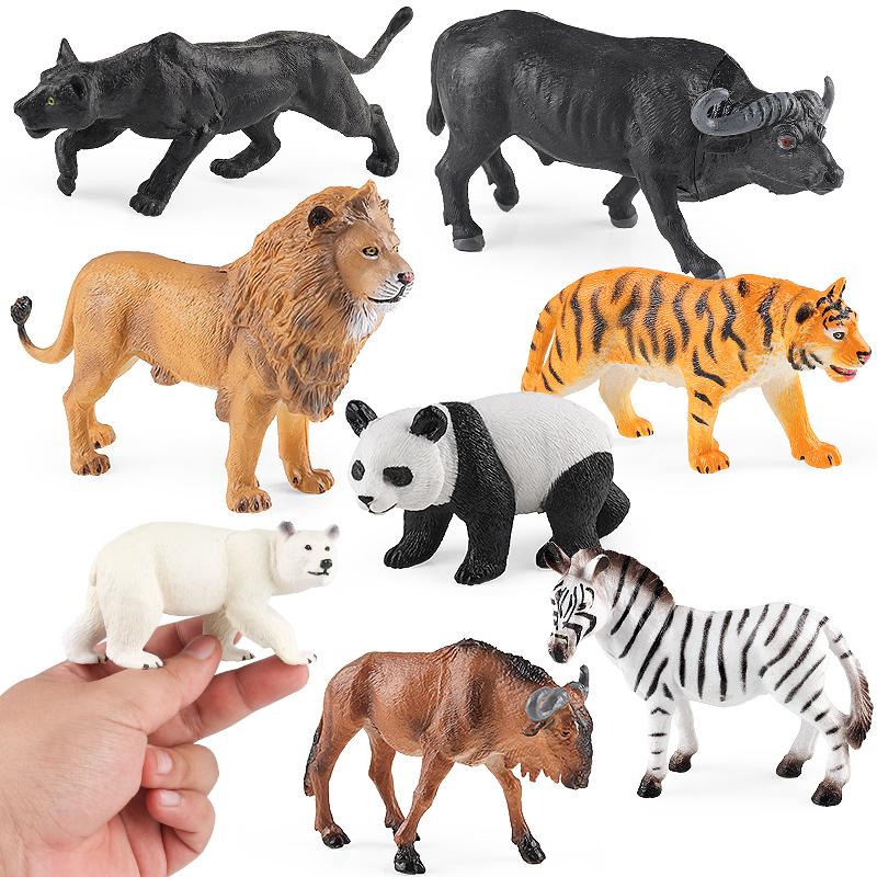 Oenux African Wild Animals Lion Tiger Yak Antelope Crocodile Zebra Black Panther Model Figurines Home Decoration Toy Kids Gift