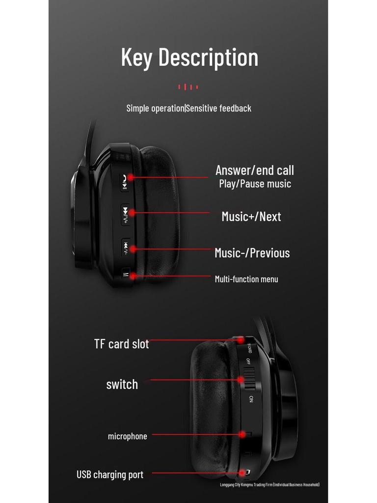 Ultra-Long Standby Over-Ear Bluetooth Headphones with High-Quality Sound, Compatible with All Mobile Phone Brands
