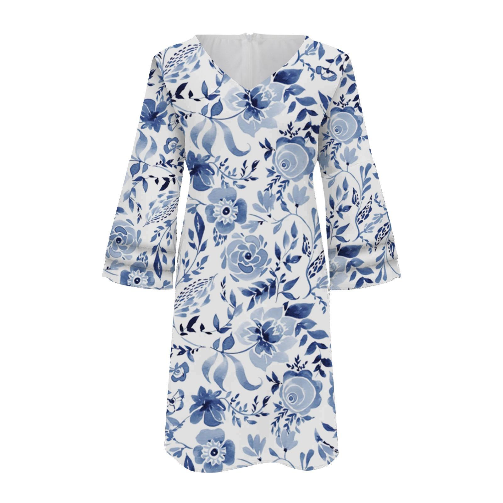 Женское модное темпераментное элегантное мини-платье с v-образным вырезом и рукавами 3/4 — фото 4