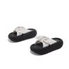 Bow Rhinestone Thick-bottomed One-word Slippers for Women To Wear 2025 New Fashionable Versatile Beach Slippers