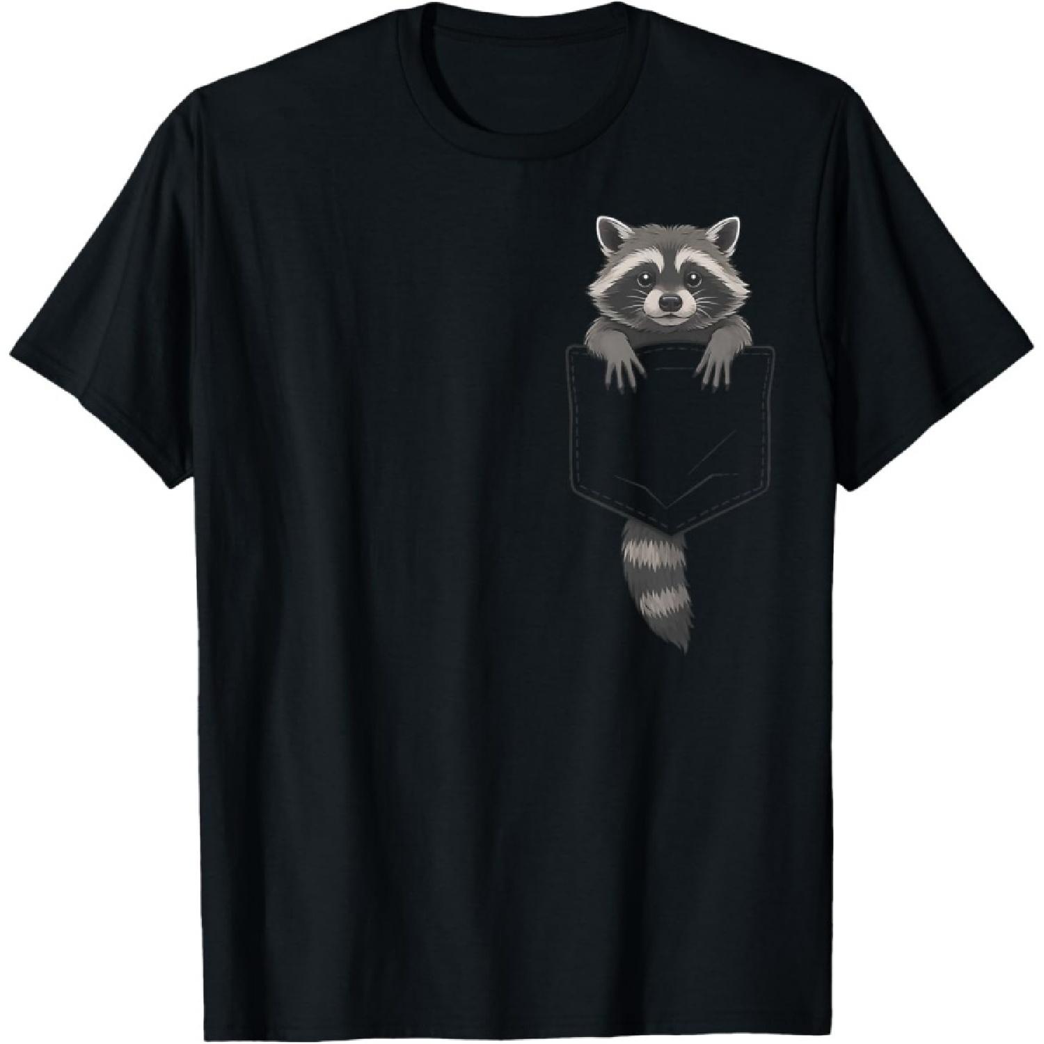

Cute Raccoon Pocket Funny Gifts For Men Women Kid T-Shirt(1) XXXXXL чорний