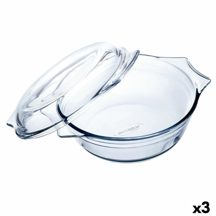 Plat de Four Ô Cuisine Ocuisine Vidrio Avec couvercle Transparent verre 27 x 24 x 11 cm (3 Unités)