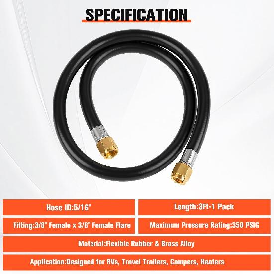 Wadoy RV Propane Hose Connector Assembly 3 Foot - 3/8" Female Flare X 3/8" Female Flare Quick Connect Hose 59913 (Total Length 3.28Ft)