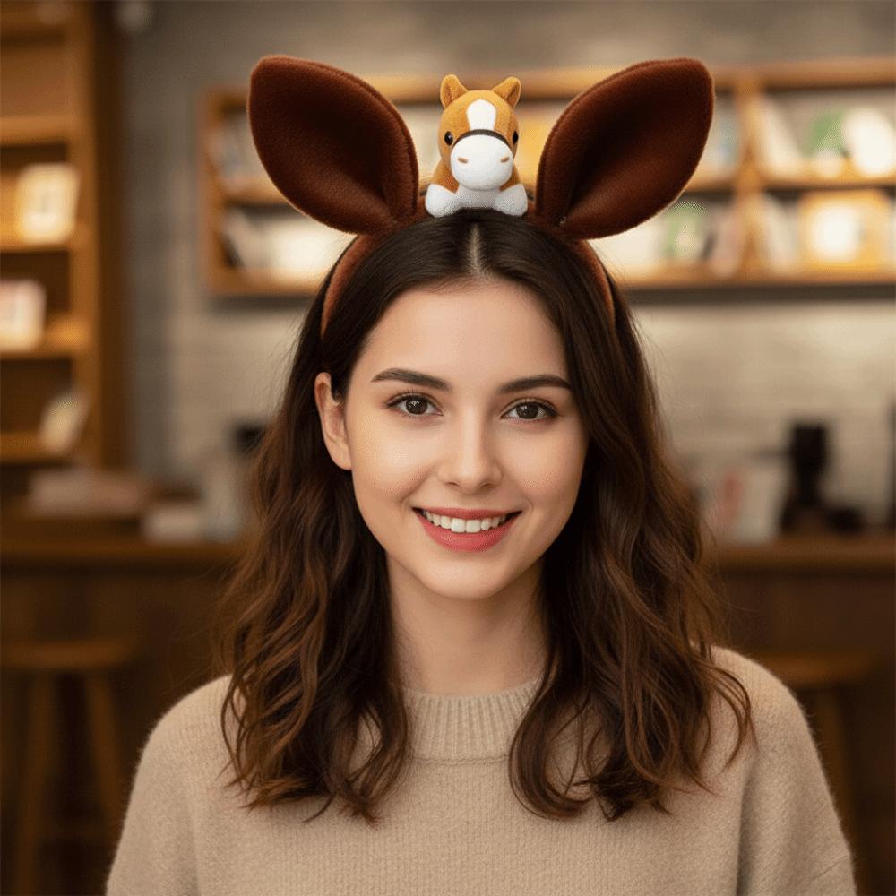 Pony Horse Hair Hoop Cartoon Plush Horse Headband Creative New Year Headband  Women