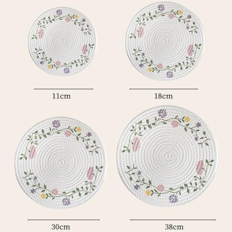 Creative printing braided rope coaster round household dishes heat insulation pot mat