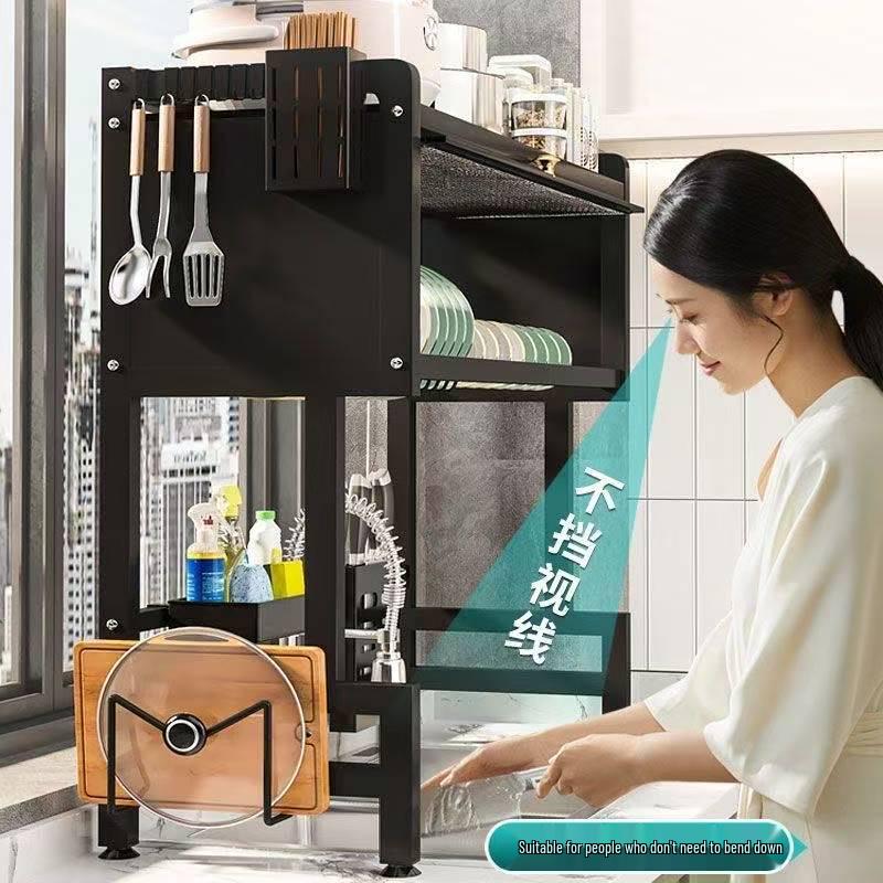 Multi-functional Kitchen Sink Cabinet Rack: Dustproof Countertop Storage for Bowls, Plates, and Dishes with Drainage.