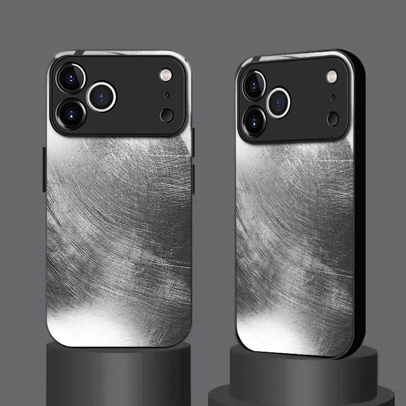Silver black brushed pattern glass phone case suitable for iPhone 17 16 15 14 13 12 11 Pro/Max/Plus anti drop and shockproof