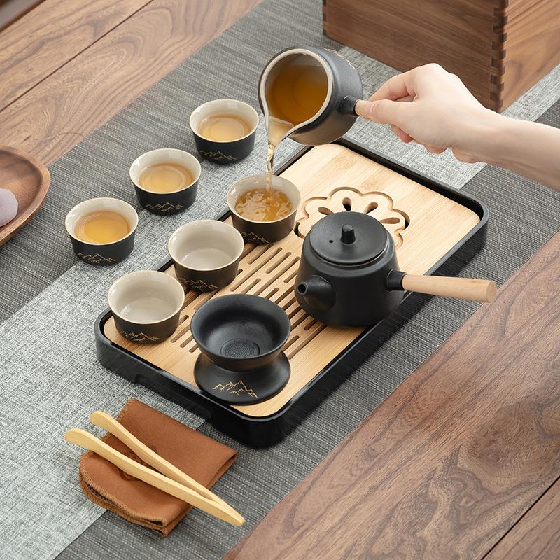 Travel Tea Set Outdoor Camping Portable Tea Set Black Pottery Kuaike Cup One Pot Six Cups Storage Bag Business Gifts