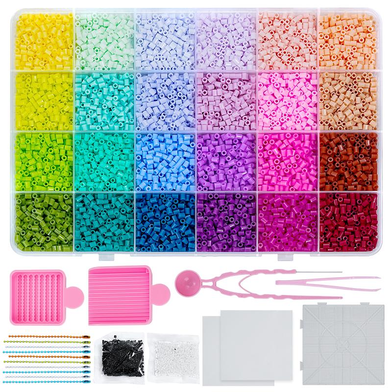 Bügelperlen Set 2,6mm Mini-Perlen 144 Farben All-in-One Set mit Steckplatten, Mini-Bügeleisen, Pinzette Pixel Art DIY Bastelset für Erwachsene