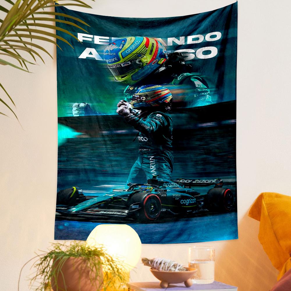 Fernando Alonso Aston Martin F1 Driver Helmet Racing Printed Tapestry for Living Room Dorm Decor