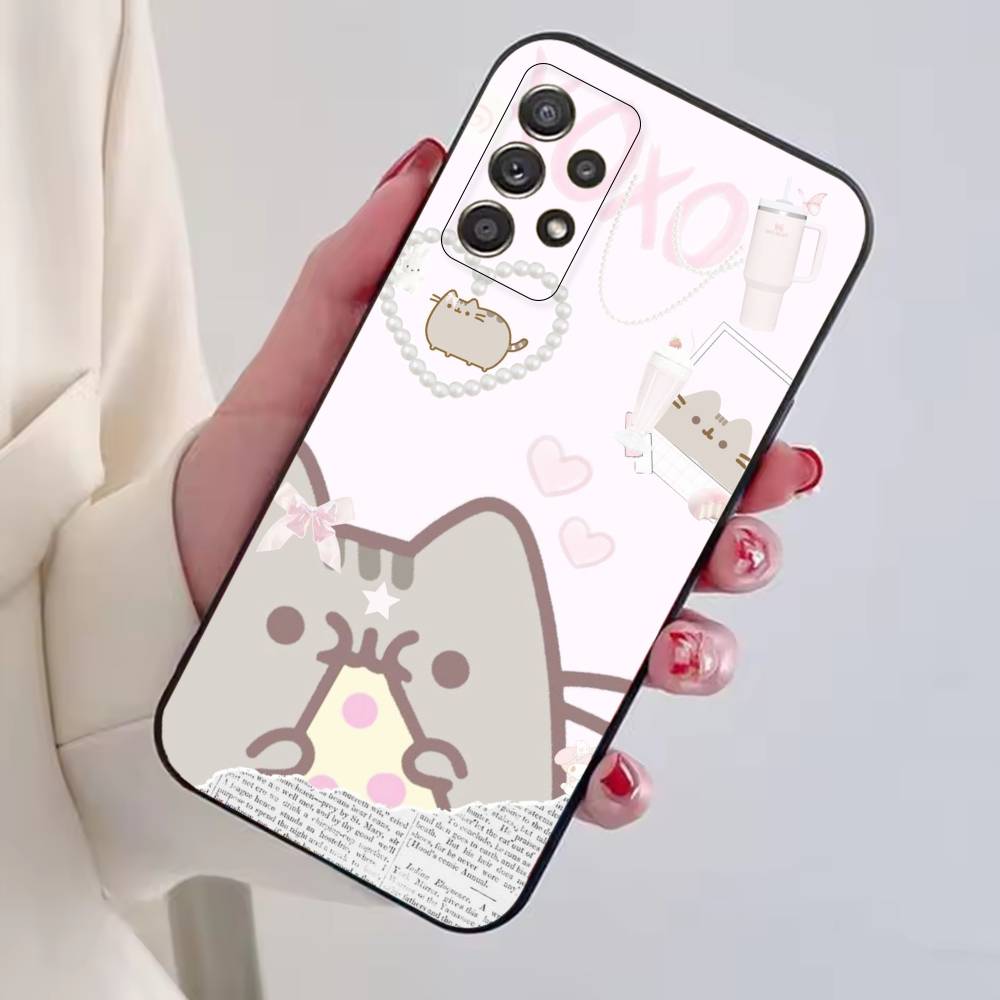 Cute Cat Rainbow Pusheens Phone Case For Samsung S25,S24,S21,S22,S23,S30,Ultra,S20,Plus,Fe,Soft Silicone Black Cover