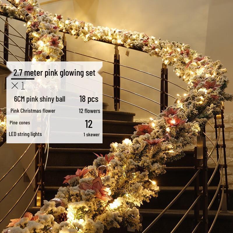 Christmas Flocked Stair Garland Decoration Set