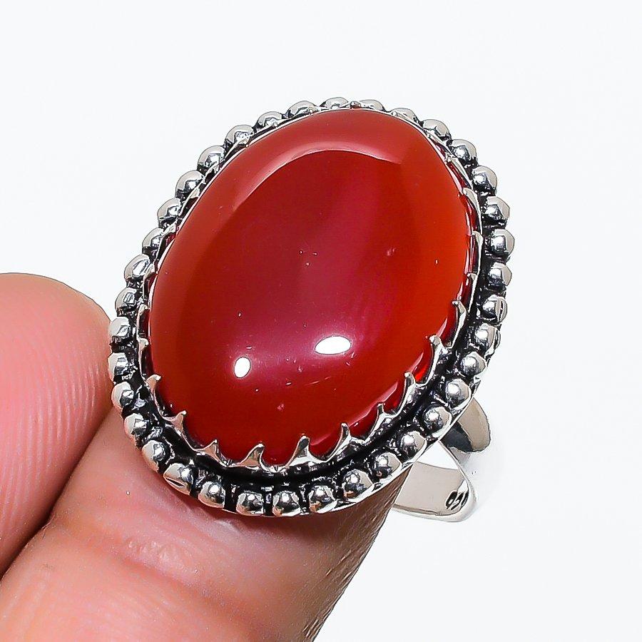 Carnelian Gemstone Handmade 925 Sterling Silver Jewelry Ring Size 8 SU-10440