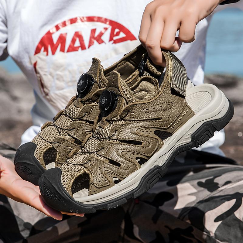 Summer Men Casual Leather Sandals Outdoor Antiskid Walking Sandals for Men New Breathable Waterproof Beach Shoes Plus Size 38-46