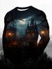 Halloween Men's T-Shirts Purple Horror Pumpkin Ghosts Forest 3D Print Autumn Long Sleeve T-Shirt Casual Tops Y2k Mens Clothing