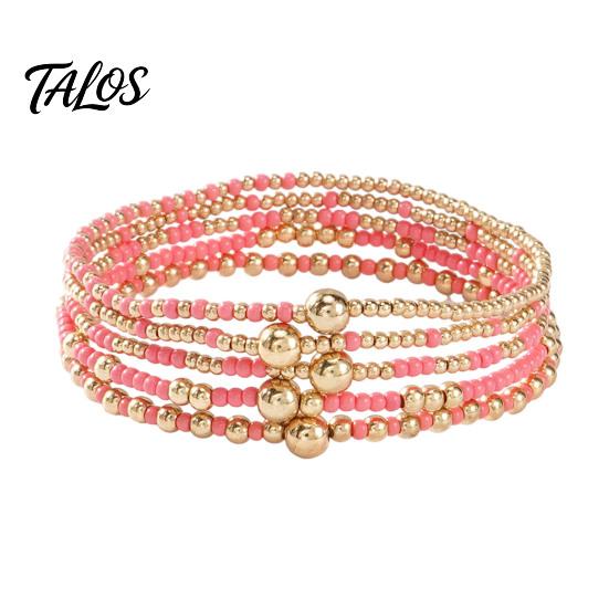 Lightweight Daily Wear Jewelry 5Pcs Beaded Bracelet Stack for Women Teenage Girls, Tiny Gift Ideas Best Friends Beads Bracelets, Elastic Stretch Boho