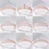 Rose Gold Crystal Bridal Tiaras and Crowns for Women Bride Rhinestone Prom Diadem Headband Bridal Wedding Hair Accessories Crown