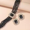 Luxuriöses mehrlagiges Kristallglas geometrisches Rechteck Choker Halskette und Ohrring Set